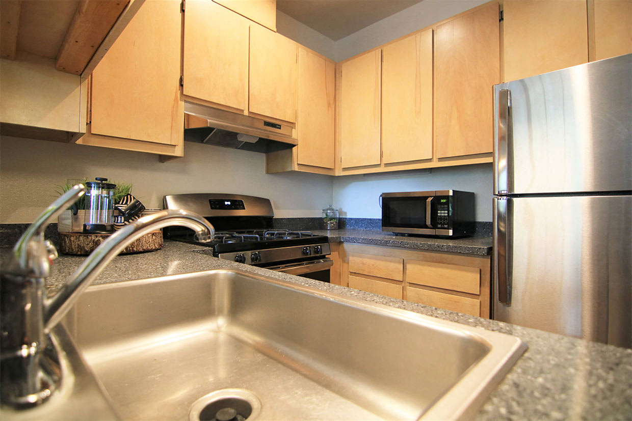View of kitchen from the sink